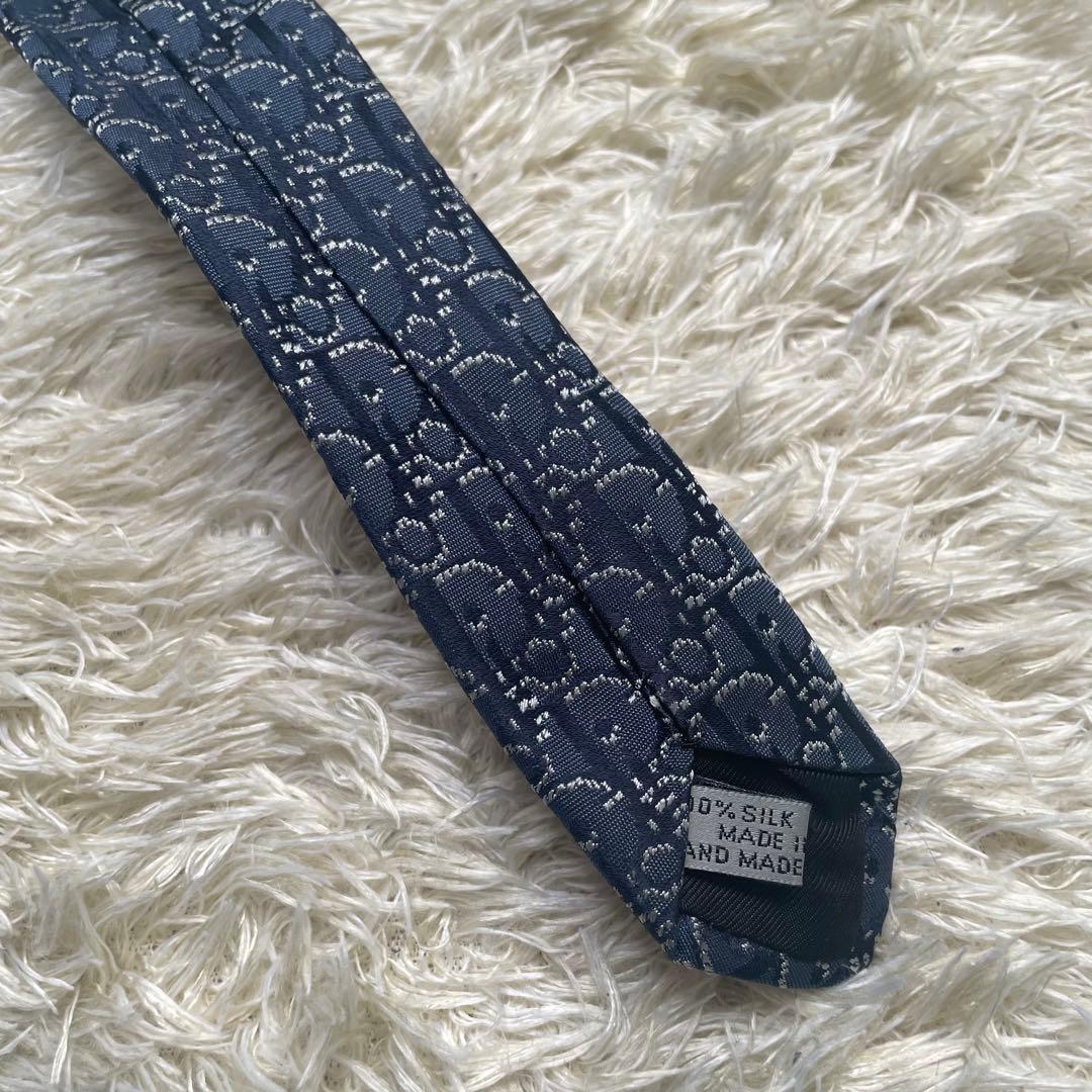 DIOR ディオール　ネクタイ　総柄　トロッター　オブリーク　ネイビー　シルク