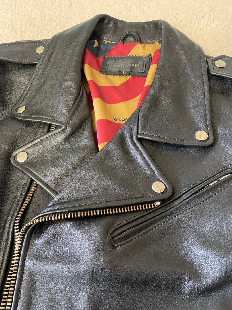 ブラック ダブルライダースジャケット レザー　Lサイズ