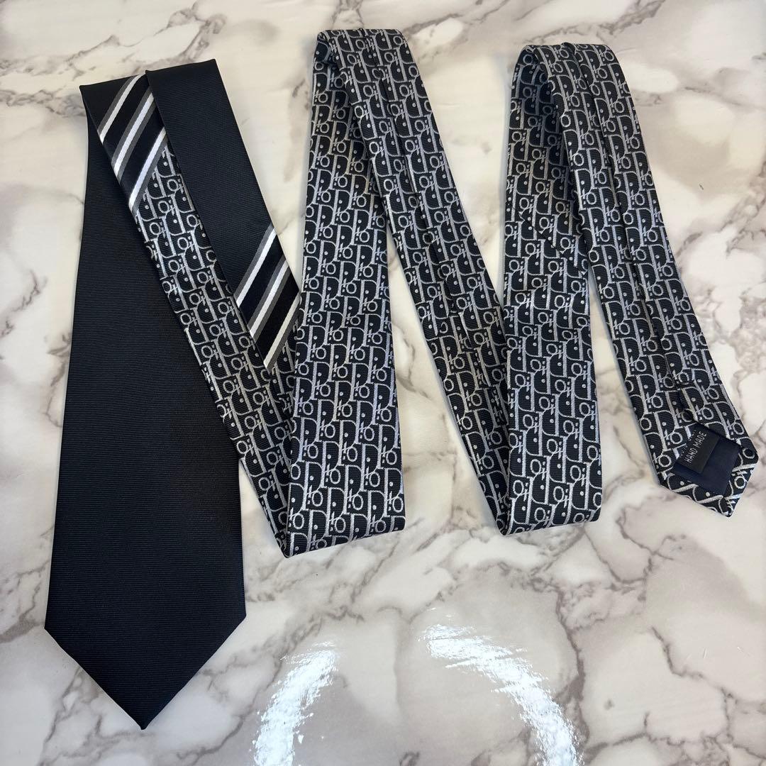 【極極美品✨】DIOR ネクタイ　ブラック　黒色　オブリーク柄　　シルバー　銀色