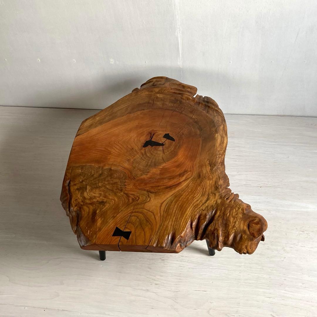 古いケヤキ 一枚板 テーブル ちゃぶ台 鉄脚