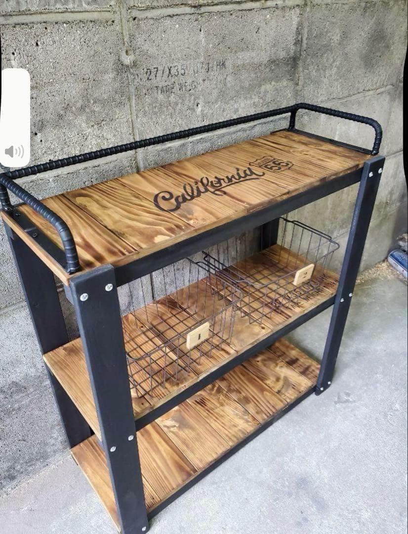 鉄筋バーラック　木製ラック　棚 収納　男前インテリア　インダストリアル 0201