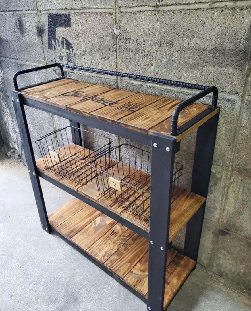 鉄筋バーラック　木製ラック　棚 収納　男前インテリア　インダストリアル 0201
