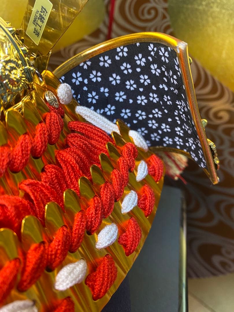 東京久月　五月人形　家紋付き兜飾り平飾りセット　正絹糸