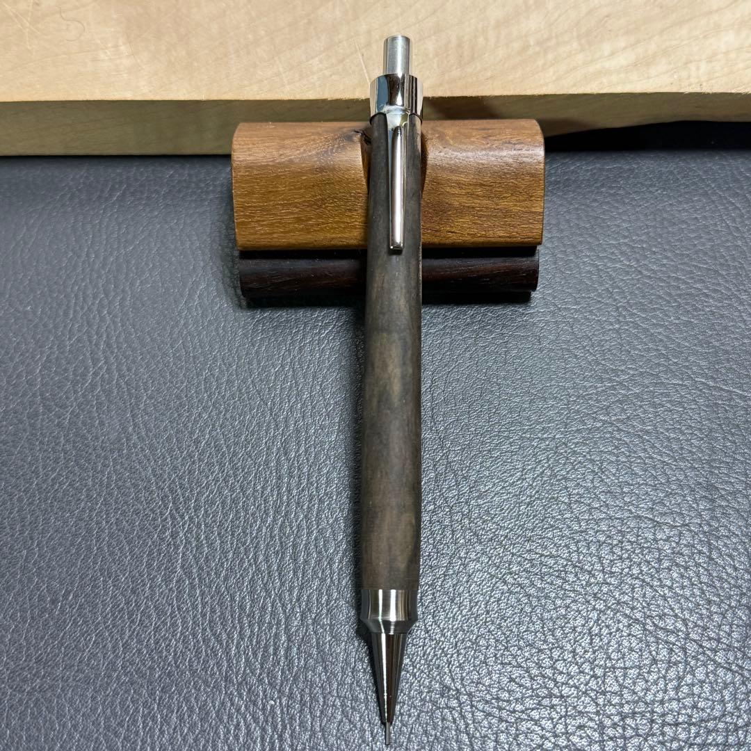 ⭕️お値下げ　　118黒柿　木製シャーペン　強低重心ダブルR ステンレス　無塗装