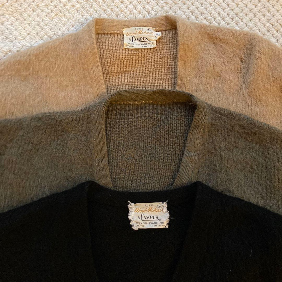 ビッグサイズ 60s モヘア カーディガン 毛足長 オリーブ campus XL