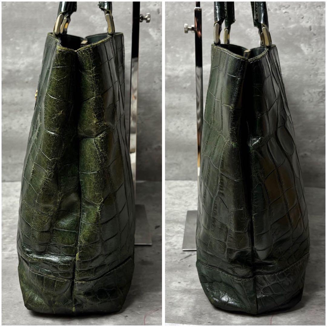 希少 BALLY トートバッグ クロコ型押し 肩掛け可能 メンズ グリーン