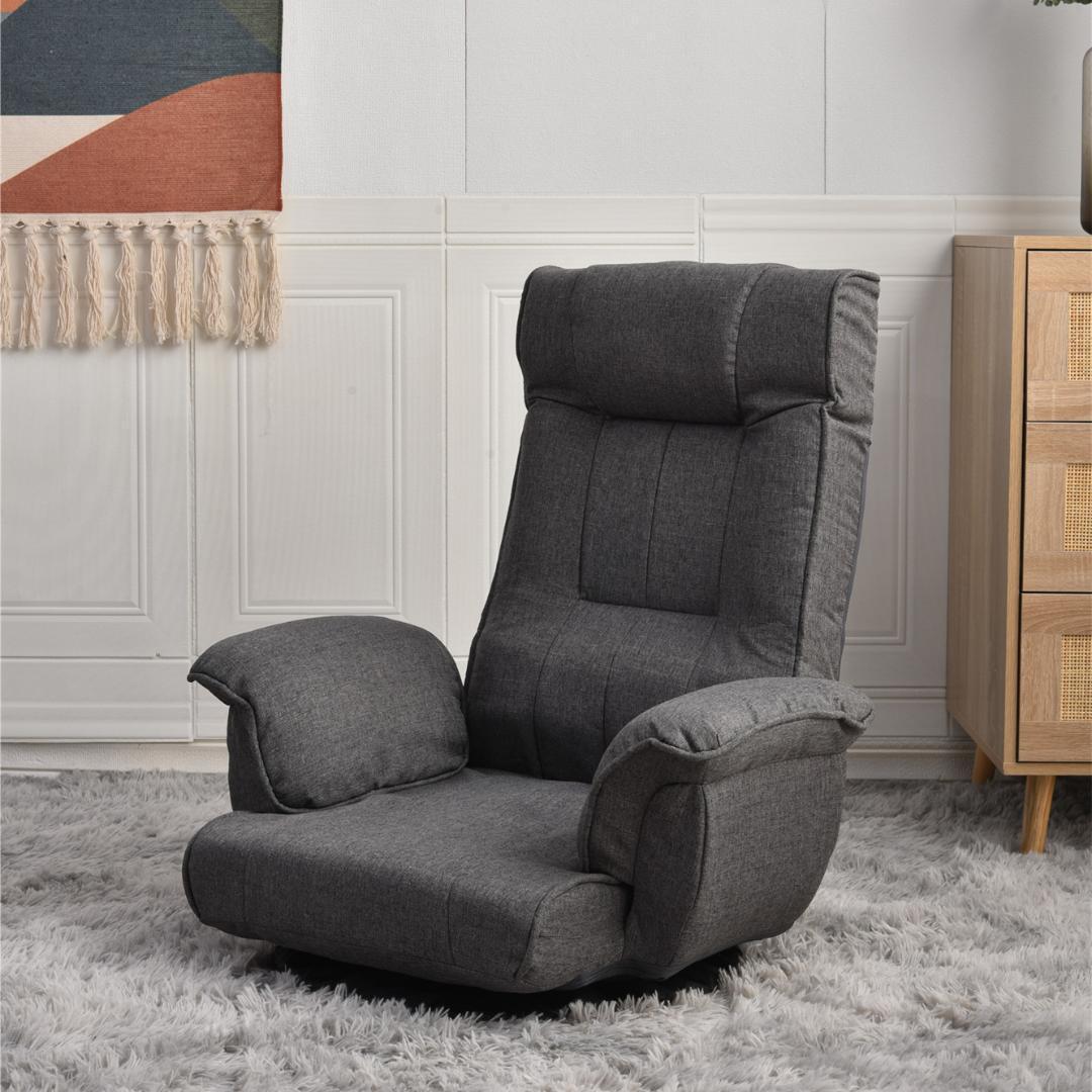 回転式座椅子 肘掛け ハイバック座いす リクライニング【ダークグレー】