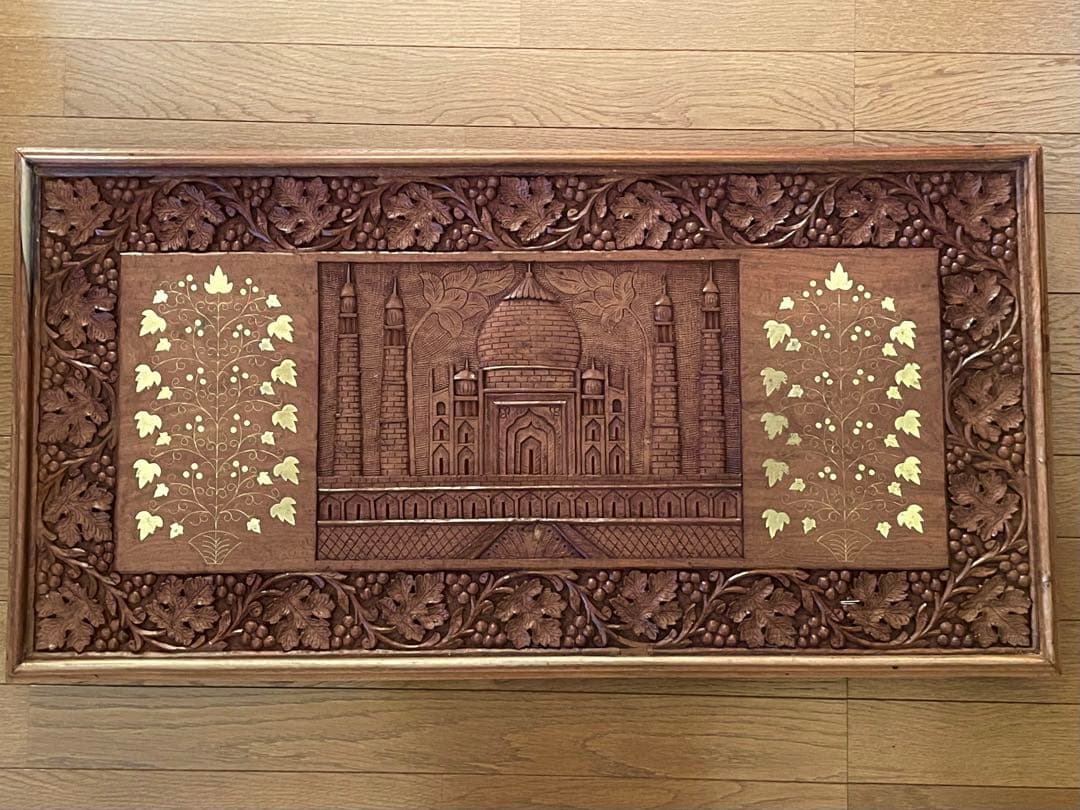 アジアン家具 インド製 サイドテーブル 木彫り 折り畳み式 アンティーク