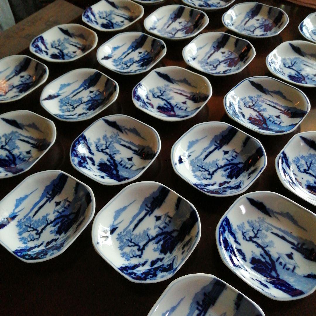 古伊万里　染付隅切四方皿　25枚　14.8cm　幕末〜明治初期