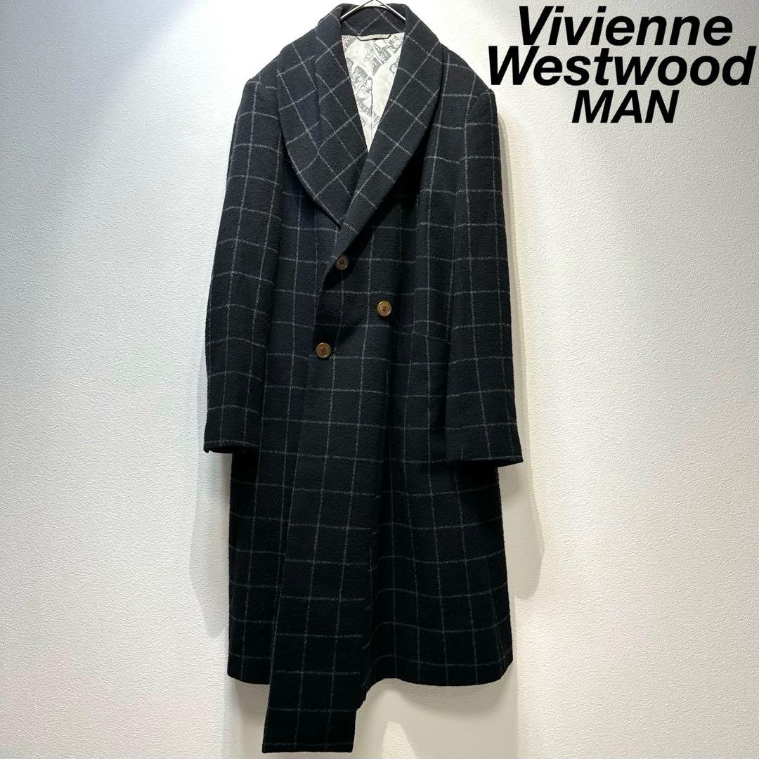 希少 ヴィヴィアンウエストウッド マン 裏総柄 ウール チェックチェスターコート