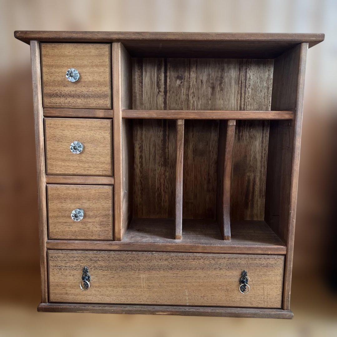 【古道具】薄型木製ラック 引き出し付き