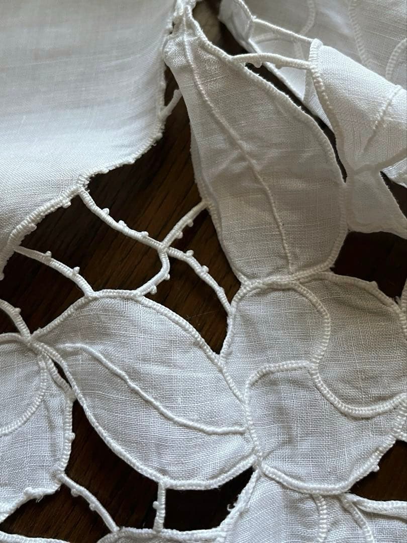 ◆フランスアンティーク｜大判手刺繍ボビンレースロングマルチクロスエンブレム長方形