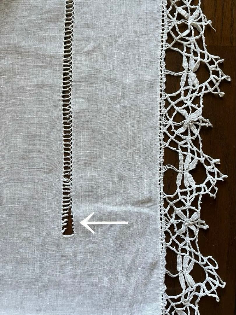 ◆フランスアンティーク｜大判手刺繍ボビンレースロングマルチクロスエンブレム長方形