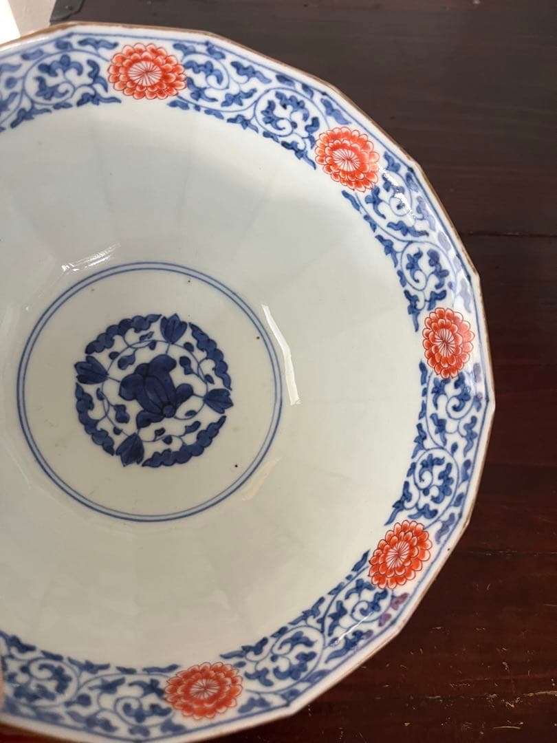 江戸中期後期　珍品　希少　上手古伊万里　猿　漢詩　桃　梅　葵　竹　16角　菓子鉢