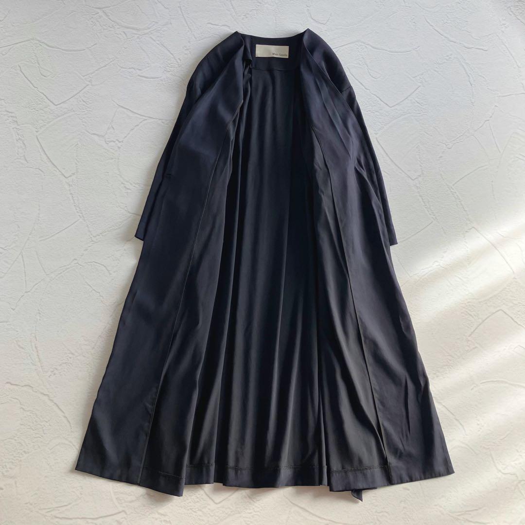 ✨美品✨ウィムガゼット スエード調 ノーカラー ロングコート ウエストリボン