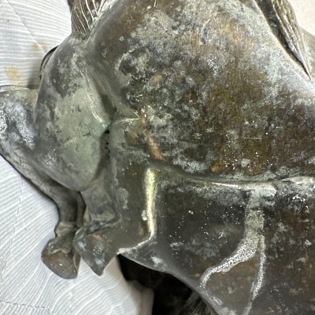 時代物　中国 日本 銅器置物　独角獣　香炉　花梨木台