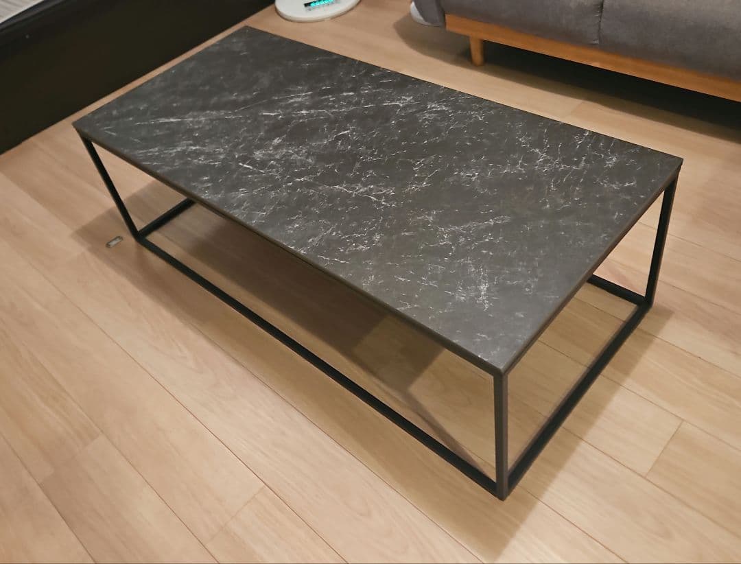 セラミック ローテーブル 120cm×55cm 大理石調 艶無し 黒
