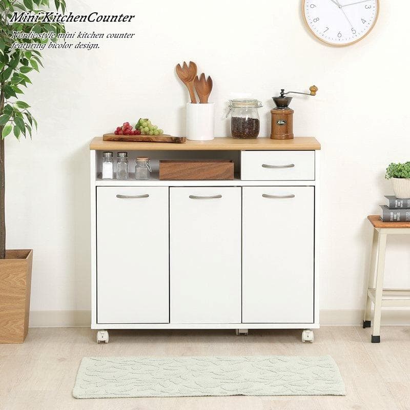 北欧風キッチンカウンター ホワイト×ナチュラル [5072]