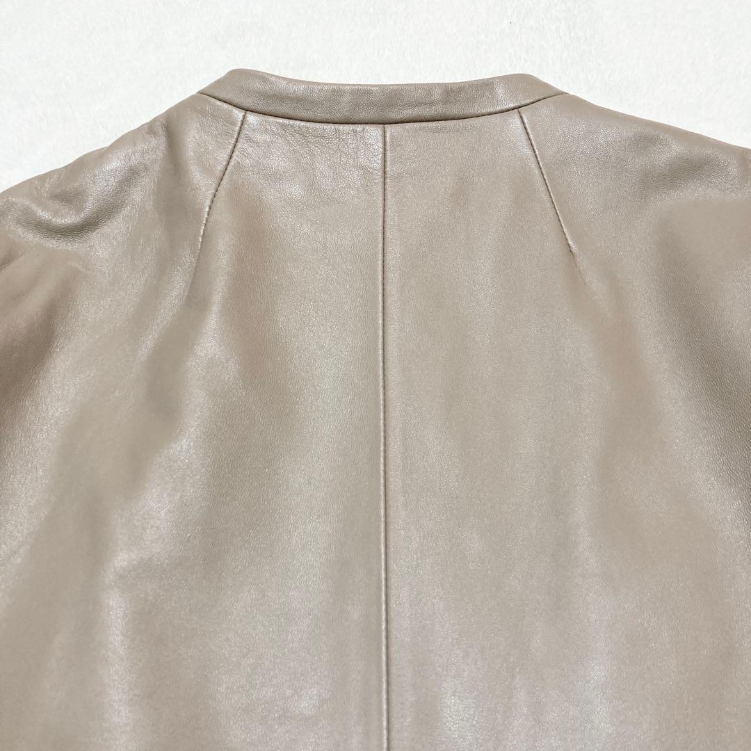 大きいサイズ 羊革 ノーカラー ジャケット スタイルノート 13号 ベージュ