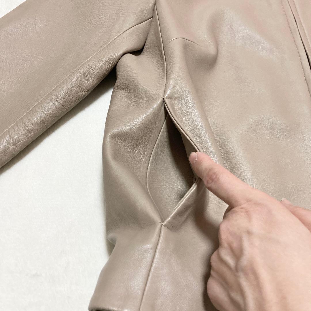 大きいサイズ 羊革 ノーカラー ジャケット スタイルノート 13号 ベージュ