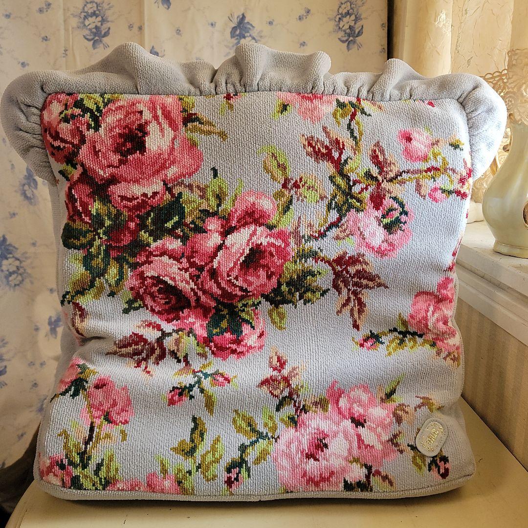 フェイラー　ローズ柄ジェルクッション厚型　座布団　40cm角