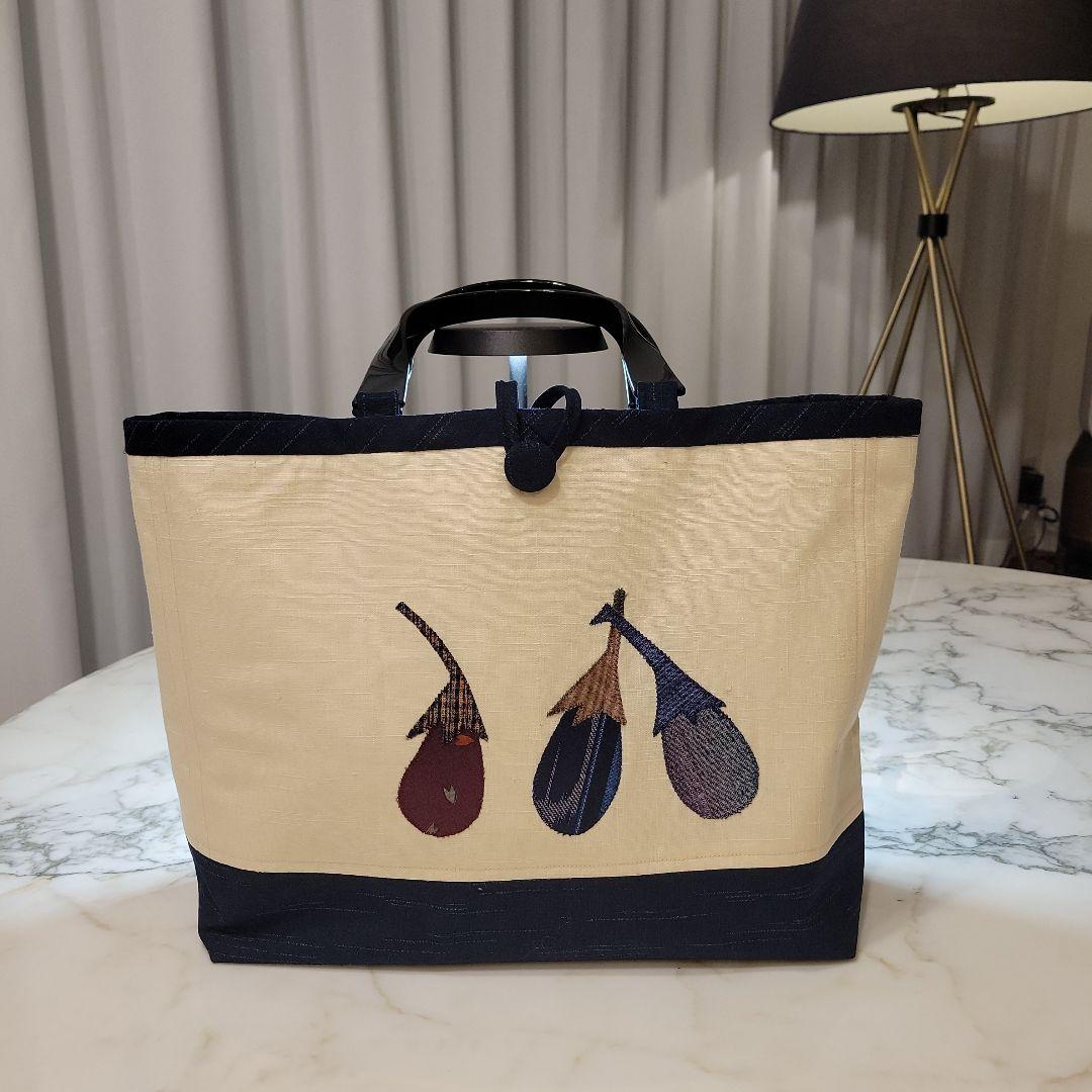 〈セール品〉２way 切り嵌め（きりばめ）名古屋帯リメイク　底大島紬　バッグ㊹