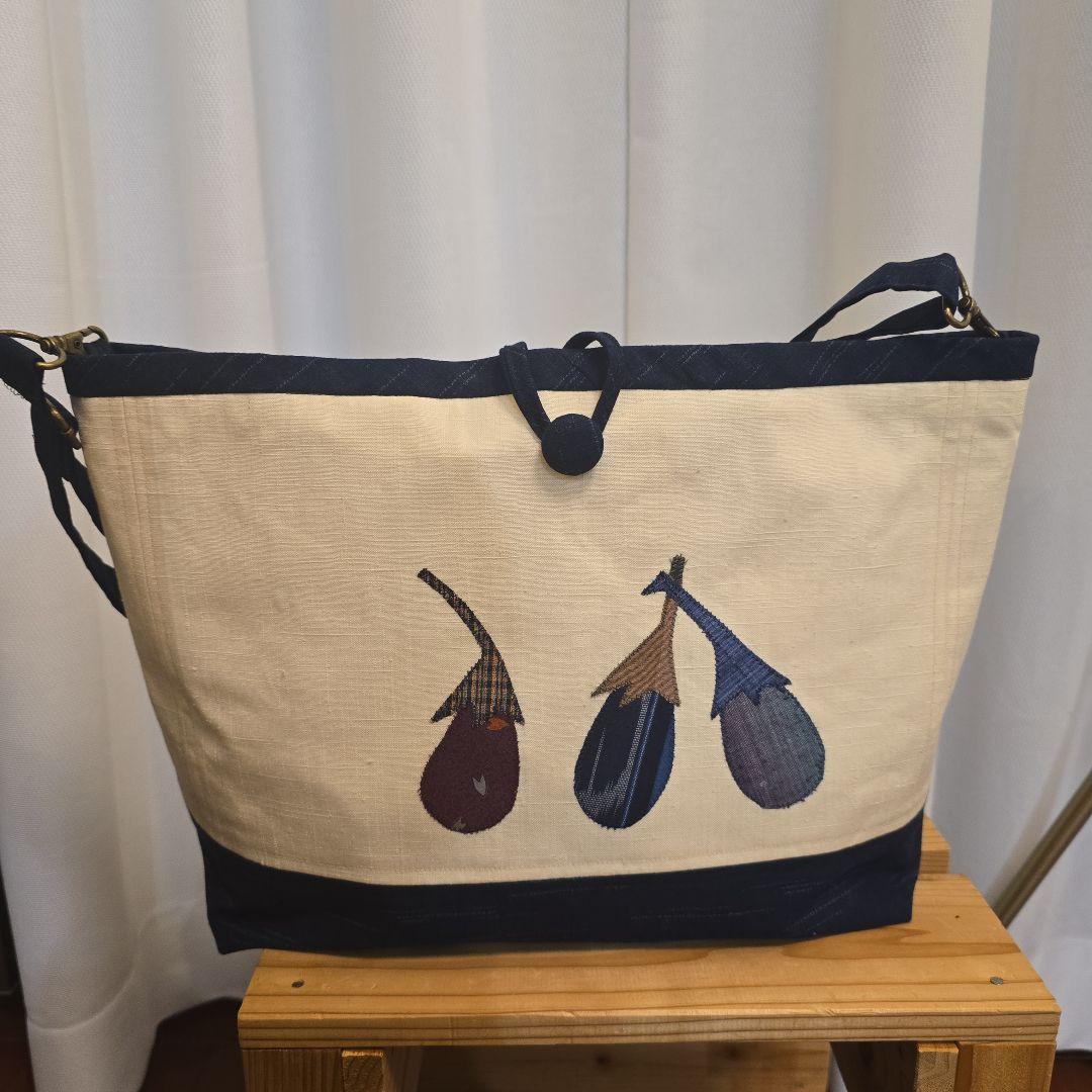 〈セール品〉２way 切り嵌め（きりばめ）名古屋帯リメイク　底大島紬　バッグ㊹