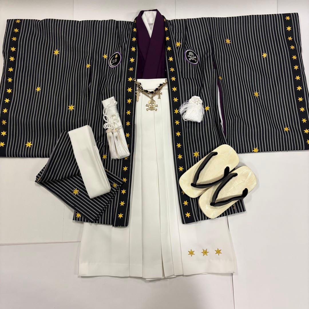 七五三　男の子袴セット　JAPAN STYLE　ストライプ　星　ドクロ
