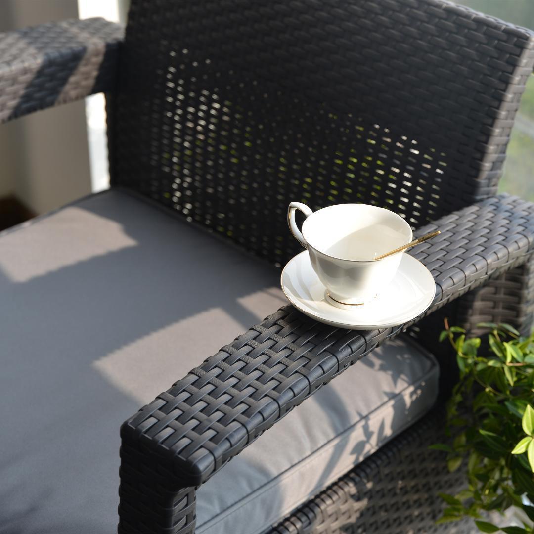 ラタン調ガーデンファニチャーセット 【本体ブラック×クッショングレー】