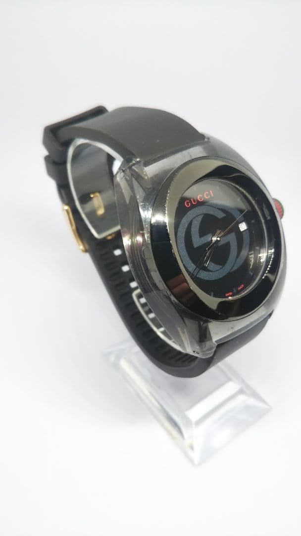 【電池交換済み】GUCCI シンク ブラックラバーベルト 時計