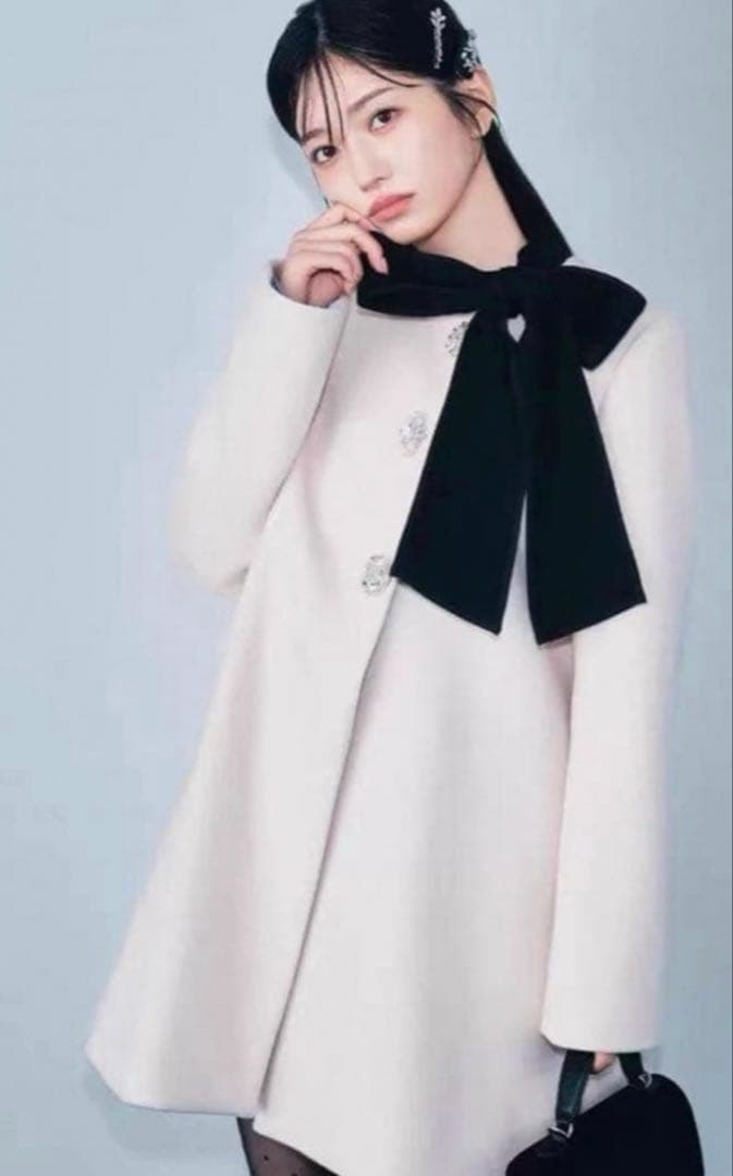 2025AW [L.B CANDY STOCK]Aラインビジューリボンコート