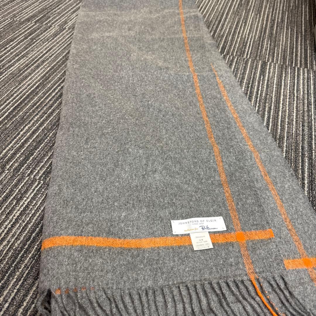 Johnstons of Elgin カシミヤストール グレー/オレンジ