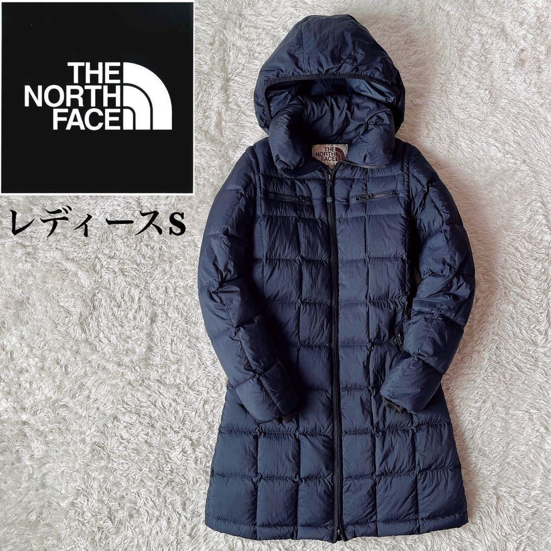 【美品】ノースフェイス ダウンコート ダウンジャケット ロゴ刺繍 紺ネイビー