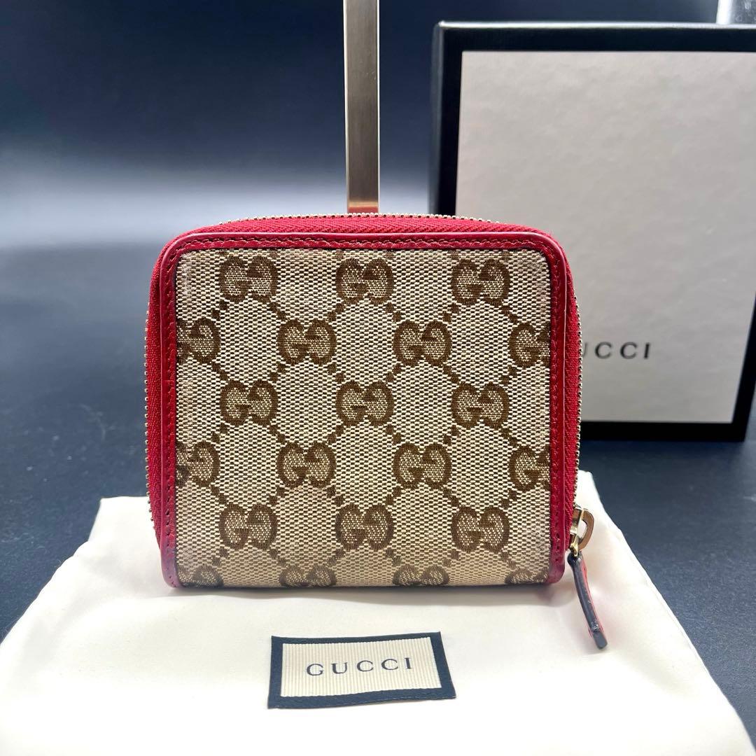 美品✨GUCCI グッチ 折り財布 GGキャンバス×レザー 赤 346056