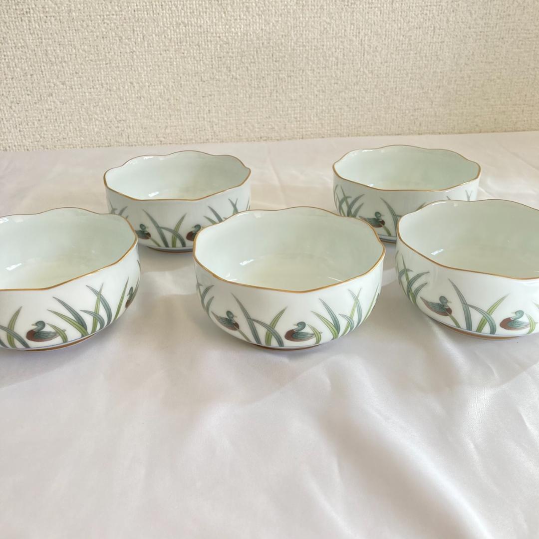 香蘭社 鴨カモ 水草柄　ボウル　5つセット