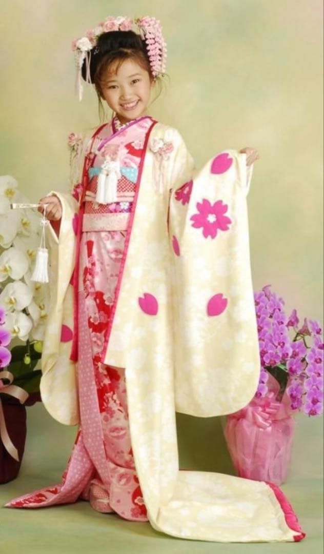 まめ姫ちゃん　JAPANスタイル　振袖バージョン　七五三 7歳用 着物セット