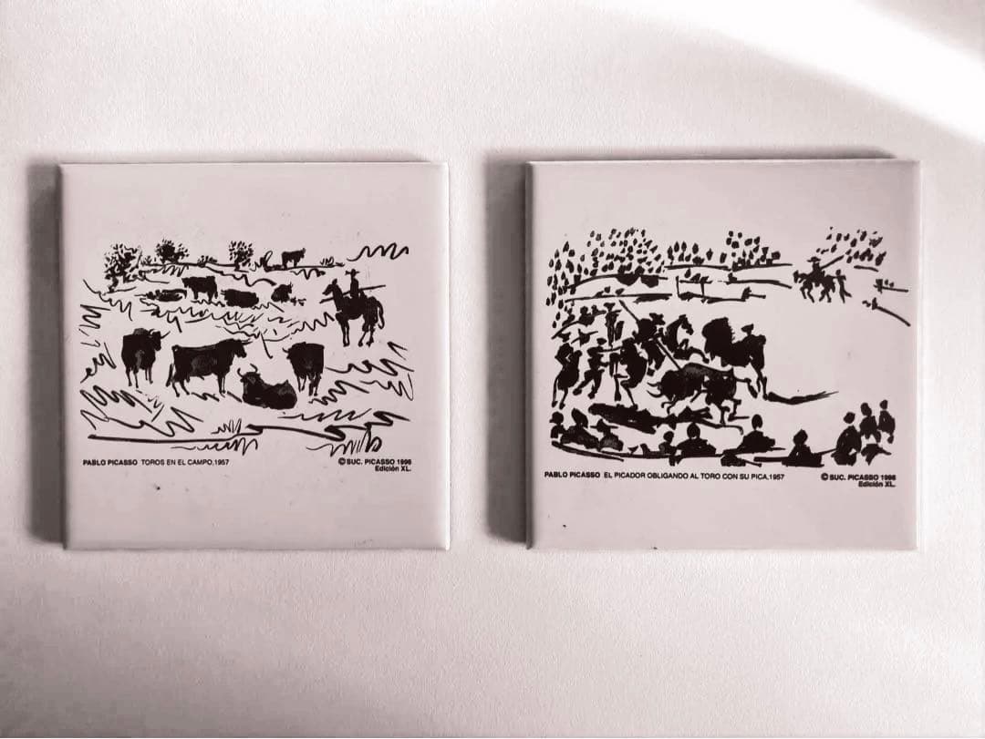 パブロ・ピカソ《闘牛》モチーフ陶板、コースター(６枚）