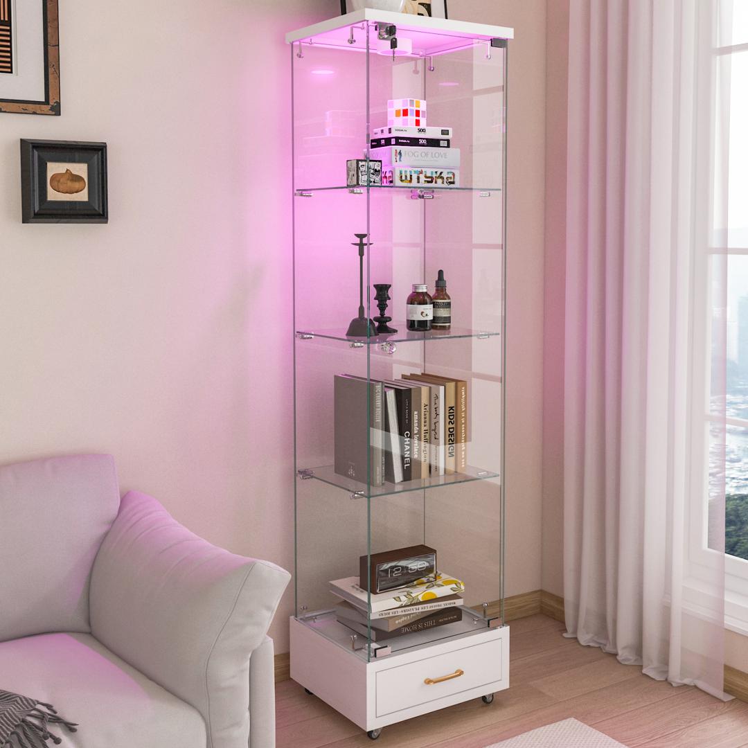 ガラスディスプレイキャビネット 4段 幅42.5×奥行37×高さ167.5cm