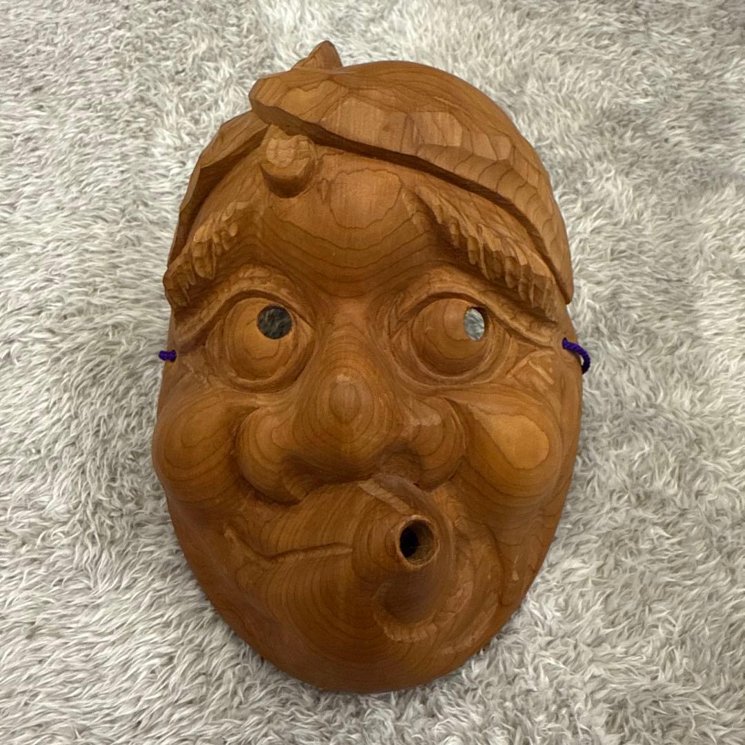 能面　ひょっとこ　一位一刀彫