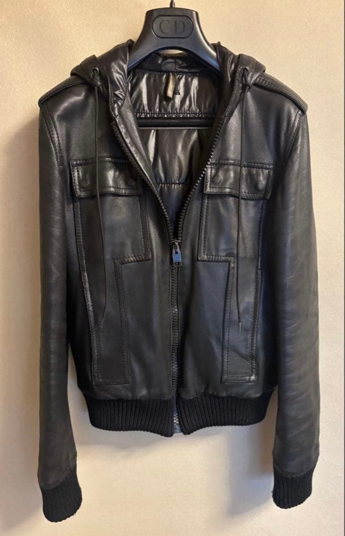 ディオールオム 07AW フードレザージャケット 44