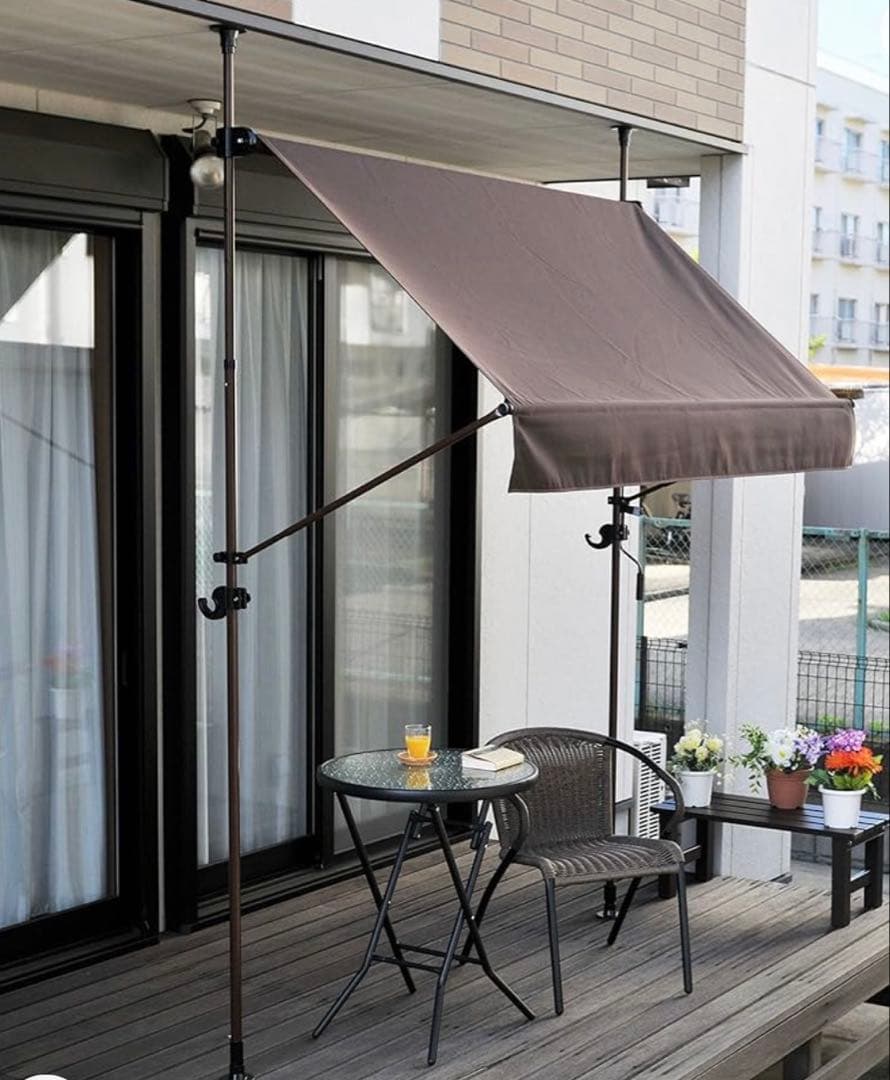 激安 3m ブラウン リビングアウト 物干し竿付きオーニング 日よけ