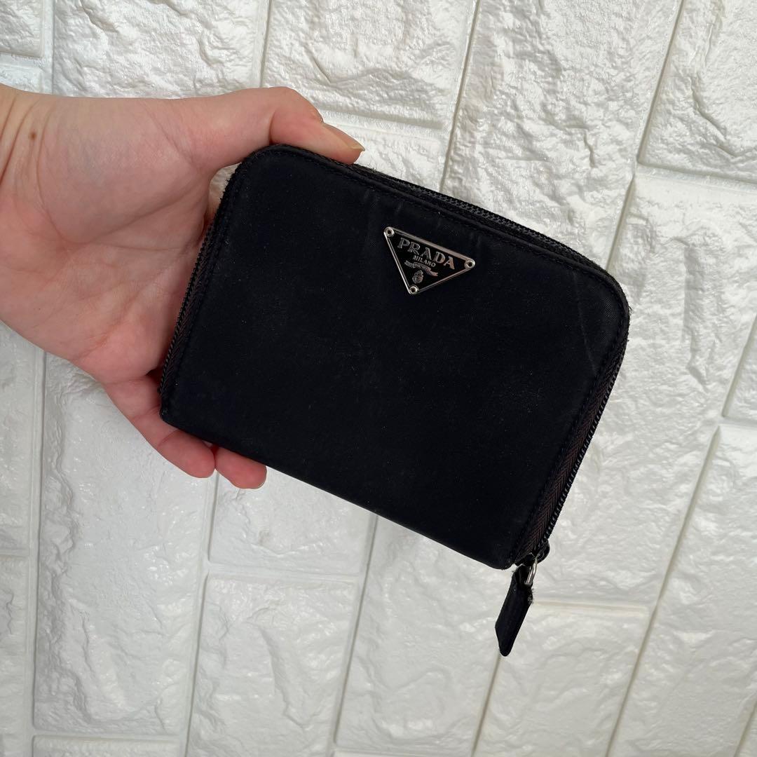 PRADA プラダ 三角プレート ナイロン×サフィアーノ ミニ財布 二つ折り財布