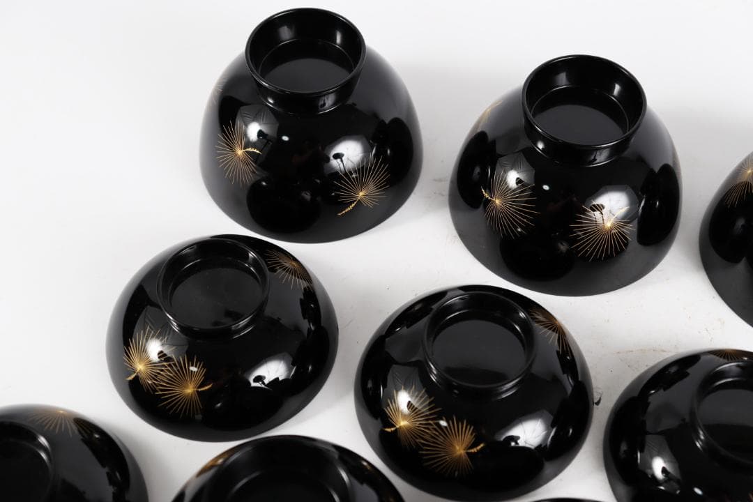 輪島塗 吸物椀 飛花沈金 高出英次　黒 5客　天然漆 天然木