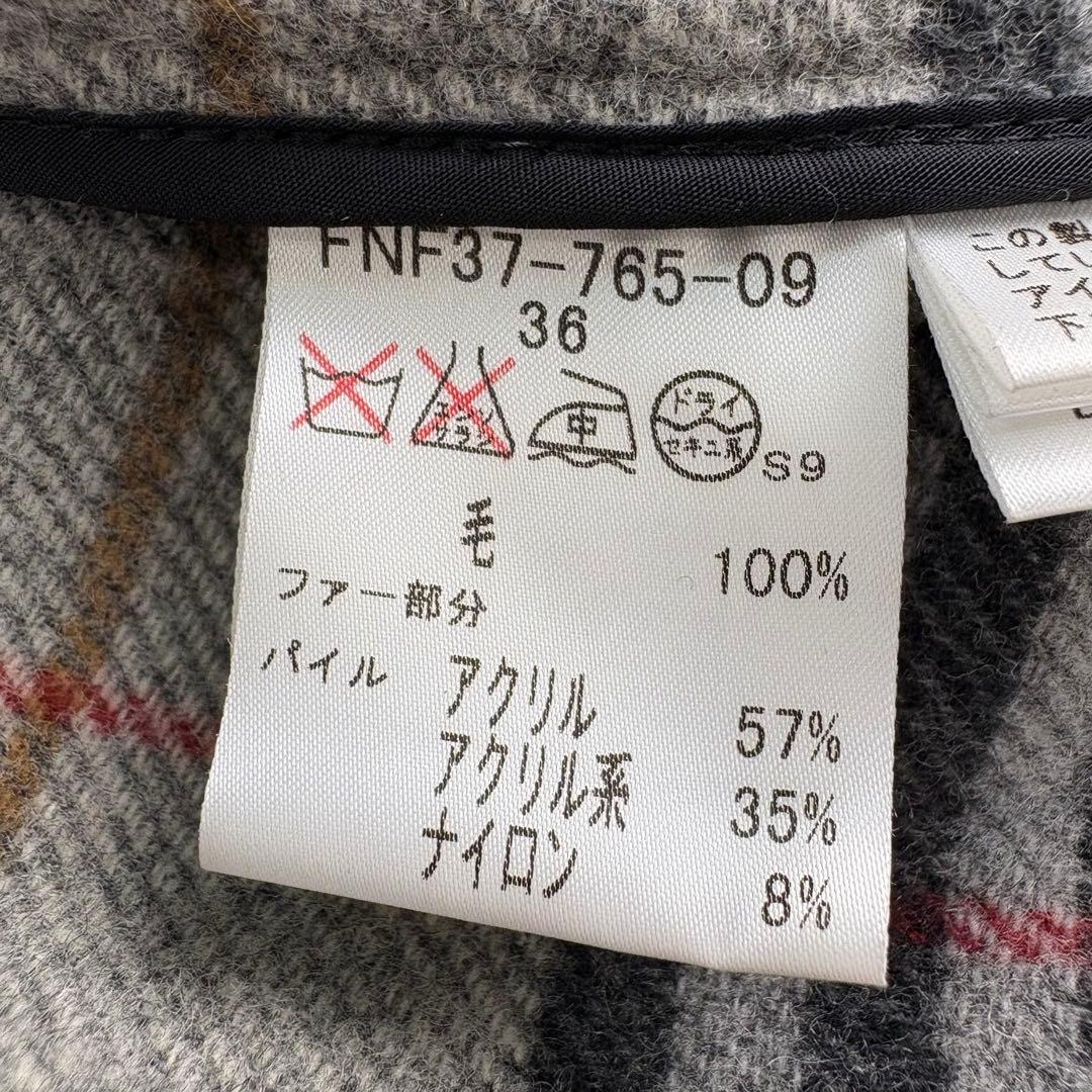 【美品】バーバリーブルーレーベル　ダッフルコート　ノバチェック　黒　ファー　S