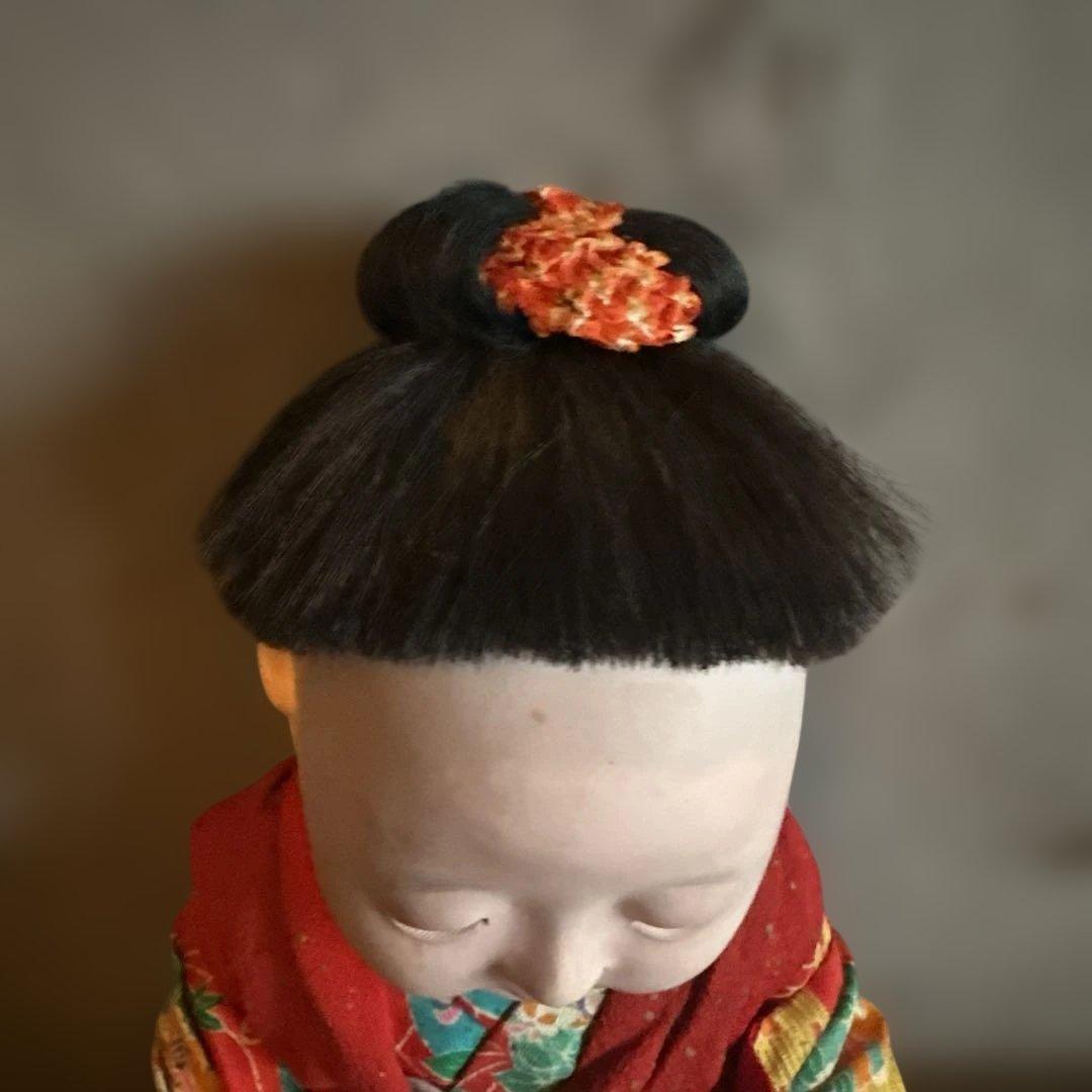 最終お値下げ‼️ヴィンテージ　市松人形 赤と緑の花柄着物　幼子　かわいいあんよ