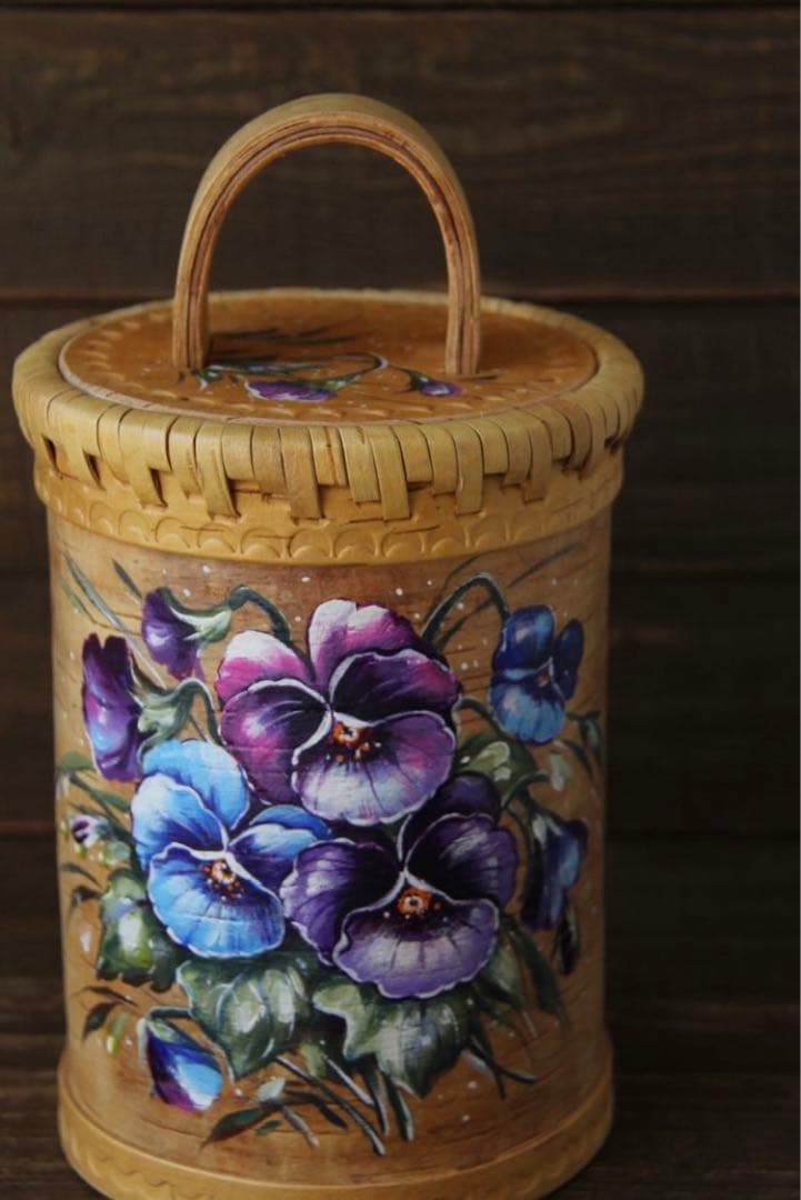 ロシア雑貨☆白樺工芸べレスタ パンジー収納boxマトリョーシカ