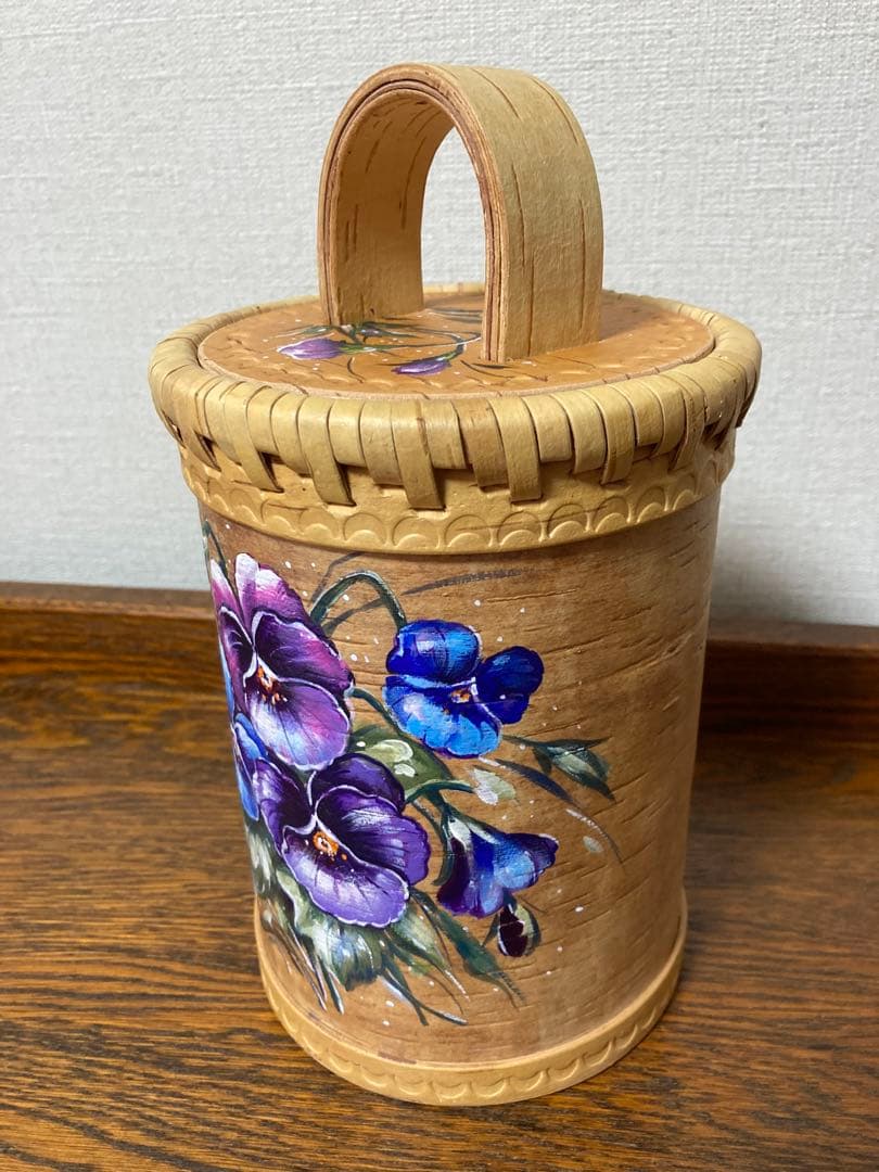 ロシア雑貨☆白樺工芸べレスタ パンジー収納boxマトリョーシカ