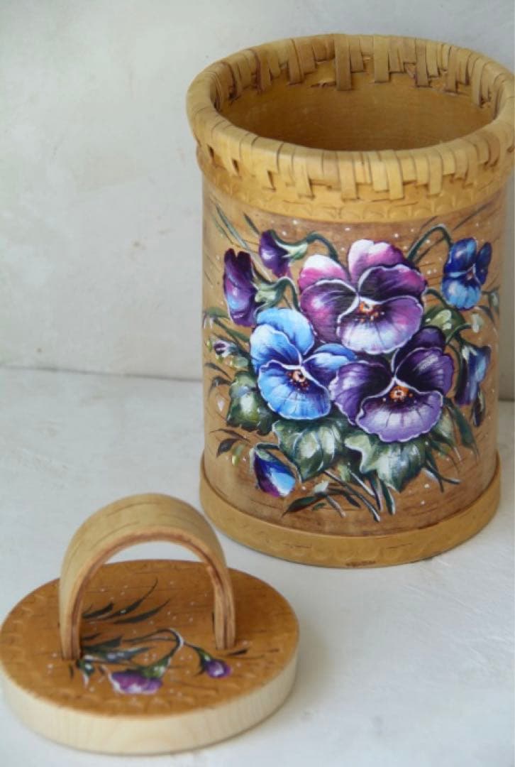 ロシア雑貨☆白樺工芸べレスタ パンジー収納boxマトリョーシカ