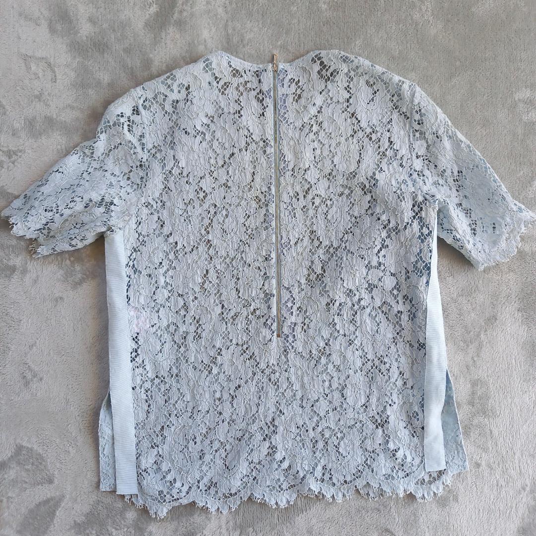 Drawer レースブラウス 40 サックスブルー系 スカラップ 半袖