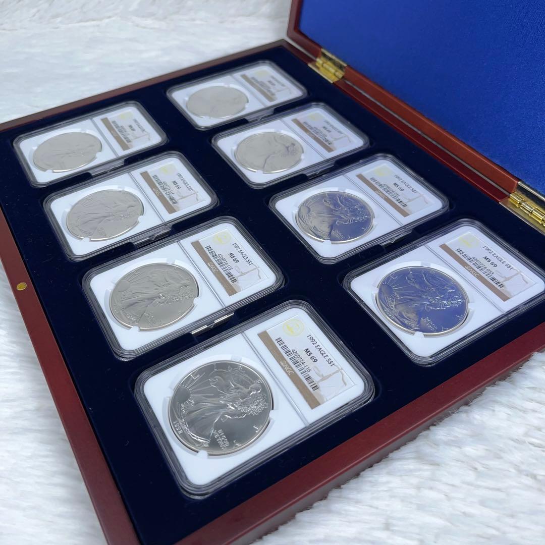 【NGC鑑定】1992年 イーグル銀貨 MS69 8枚セット 高級ケース 米国